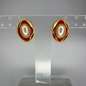 Vintage Red and Gold Geometric Earrings